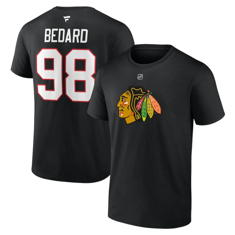 Connor Bedard Chicago Blackhawks Fanatics Authentic Stack Name & Number T-Shirt - Black - NHL 200351240