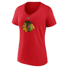 Connor Bedard Chicago Blackhawks Fanatics Women's Authentic Stack Name & Number V-Neck T-Shirt - Red - NHL 200351760