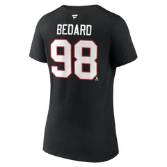 Connor Bedard Chicago Blackhawks Fanatics Women's Authentic Stack Name & Number V-Neck T-Shirt - Black - NHL 200351761
