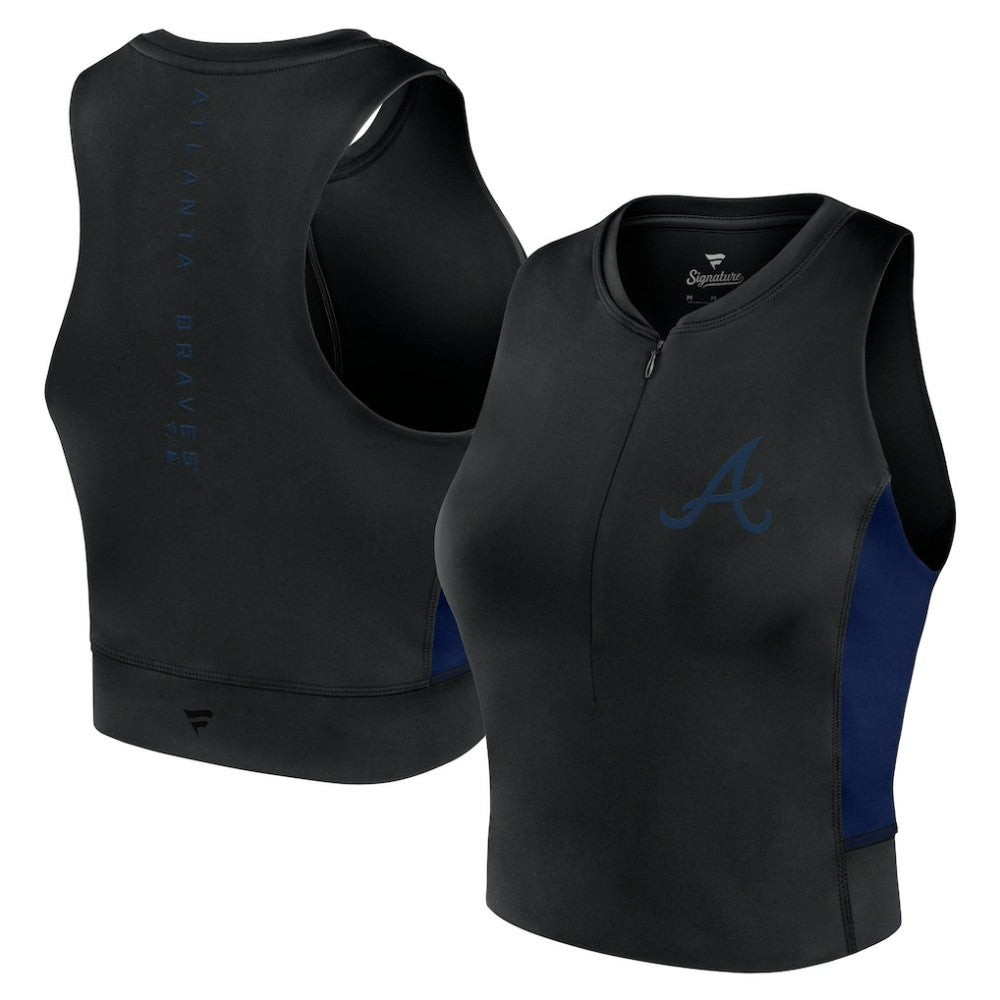 Atlanta Braves Fanatics Women's Studio Half-Zip Fitted Gym Tank Top - Black - Fanatics on Sale