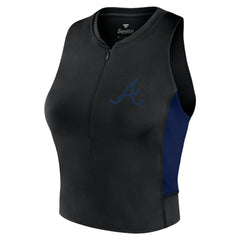 Atlanta Braves Fanatics Women's Studio Half-Zip Fitted Gym Tank Top - Black - Fanatics on Sale
