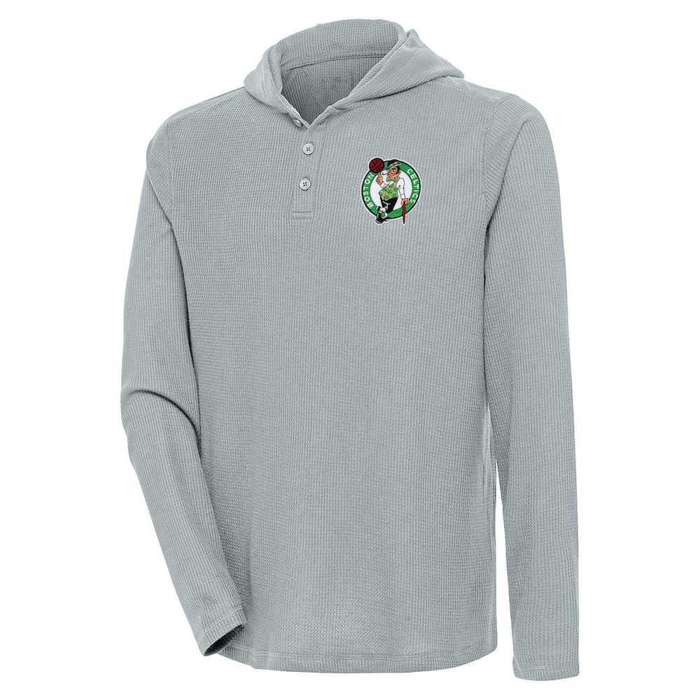 Boston Celtics Antigua Strong Hold Long Sleeve Henley Hoodie T-Shirt Gray