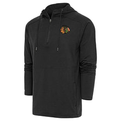 Chicago Blackhawks Antigua Spikes Raglan Quarter-Zip Hoodie - Heather Black - NHL 200360259