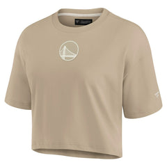 Golden State Warriors Women's Elements Super Soft Boxy Cropped T-Shirt for sale Khaki | Fanatics