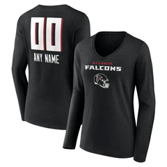 Atlanta Falcons Women's Personalized Name & Number Team Wordmark Long Sleeve V-Neck T-Shirt Black