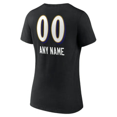 Baltimore Ravens Women's Personalized Name & Number Team Wordmark V-Neck T-Shirt Black