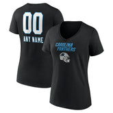 Carolina Panthers Women's Personalized Name & Number Team Wordmark V-Neck T-Shirt Black