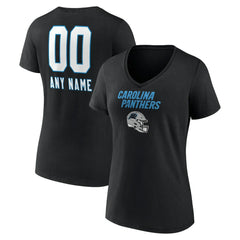 Carolina Panthers Women's Personalized Name & Number Team Wordmark V-Neck T-Shirt Black
