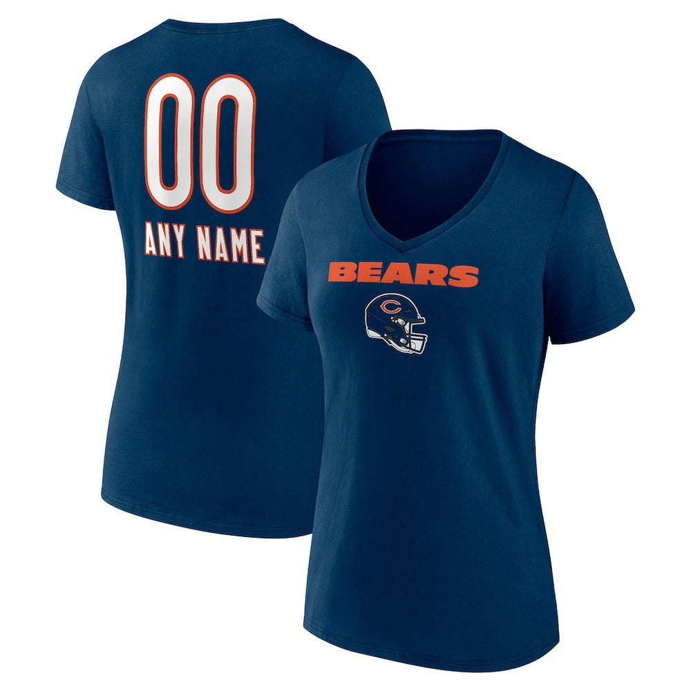 Chicago Bears Women's Personalized Name & Number Team Wordmark V-Neck T-Shirt Navy