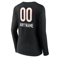 Cincinnati Bengals Women's Personalized Name & Number Team Wordmark Long Sleeve V-Neck T-Shirt Black