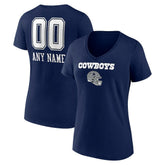 Dallas Cowboys Women's Personalized Name & Number Team Wordmark V-Neck T-Shirt Navy