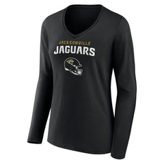 Jacksonville Jaguars Women's Personalized Name & Number Team Wordmark Long Sleeve V-Neck T-Shirt Black