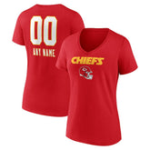 Kansas City Chiefs Women's Personalized Name & Number Team Wordmark V-Neck T-Shirt Red