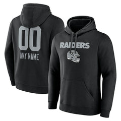 Las Vegas Raiders Personalized Name & Number Team Wordmark Pullover Hoodie Black