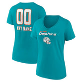 Miami Dolphins Women's Personalized Name & Number Team Wordmark V-Neck T-Shirt Aqua