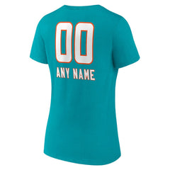 Miami Dolphins Women's Personalized Name & Number Team Wordmark V-Neck T-Shirt Aqua