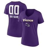 Minnesota Vikings Women's Personalized Name & Number Team Wordmark V-Neck T-Shirt Purple