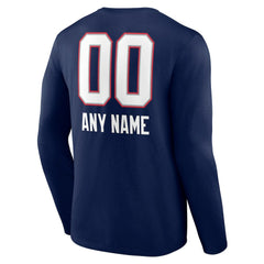 New England Patriots Personalized Name & Number Team Wordmark Long Sleeve T-Shirt Navy