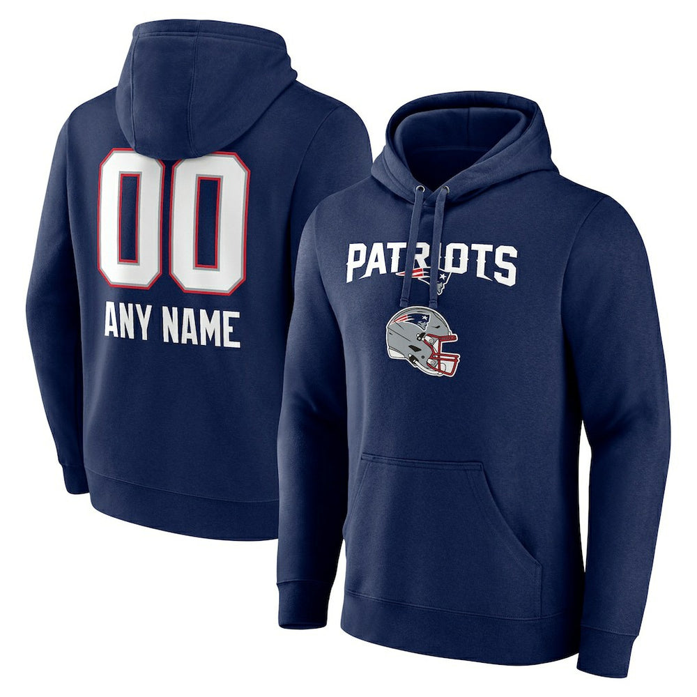New England Patriots Personalized Name & Number Team Wordmark Pullover Hoodie Navy