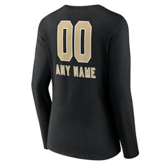 New Orleans Saints Women's Personalized Name & Number Team Wordmark Long Sleeve V-Neck T-Shirt Black