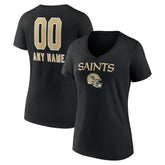 New Orleans Saints Women's Personalized Name & Number Team Wordmark V-Neck T-Shirt Black