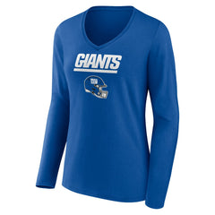 New York Giants Women's Personalized Name & Number Team Wordmark Long Sleeve V-Neck T-Shirt Royal