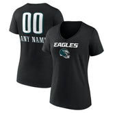 Philadelphia Eagles Women's Personalized Name & Number Team Wordmark V-Neck T-Shirt Black