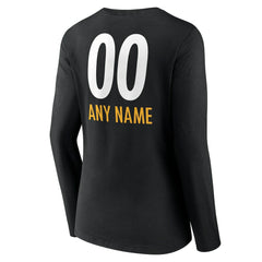 Pittsburgh Steelers Women's Personalized Name & Number Team Wordmark Long Sleeve V-Neck T-Shirt Black