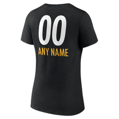 Pittsburgh Steelers Women's Personalized Name & Number Team Wordmark V-Neck T-Shirt Black