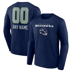 Seattle Seahawks Personalized Name & Number Team Wordmark Long Sleeve T-Shirt College Navy