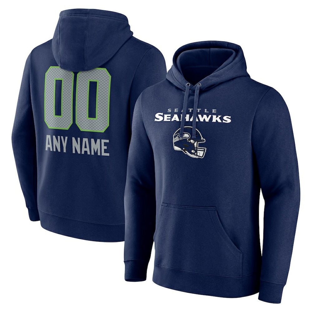 Seattle Seahawks Personalized Name & Number Team Wordmark Pullover Hoodie College Navy