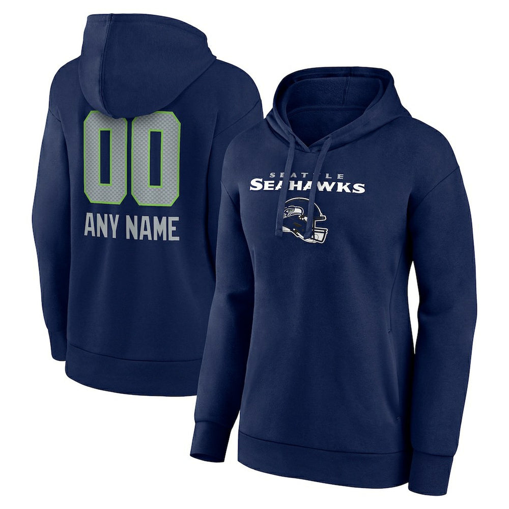 Seattle Seahawks Women's Personalized Name & Number Team Wordmark Pullover Hoodie College Navy