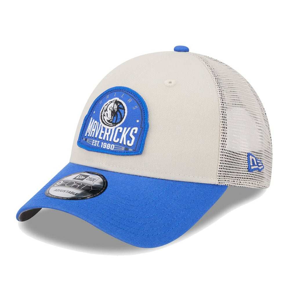 Dallas Mavericks Throwback Patch Trucker 9FORTY Adjustable Hat for sale Khaki/Blue | New Era discount