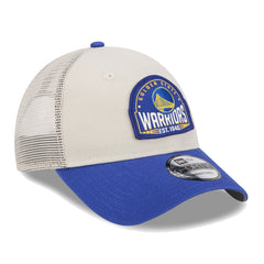 Golden State Warriors Throwback Patch Trucker 9FORTY Adjustable Hat for sale Khaki/Royal | New Era outlet