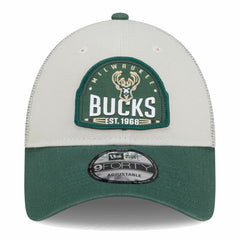 Milwaukee Bucks Throwback Patch Trucker 9FORTY Adjustable Hat Khaki/Hunter Green | New Era discount