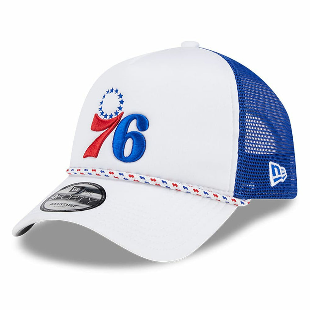Philadelphia 76ers Court Sport Foam A-Frame 9FORTY Adjustable Trucker Hat White/Royal | New Era discount