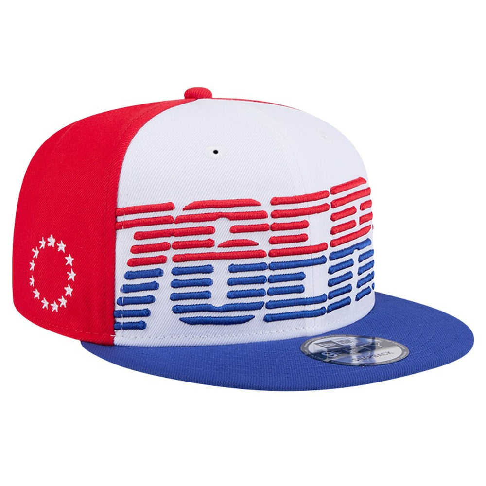 Philadelphia 76ers Throwback Gradient Tech Font 9FIFTY Snapback Hat White/Royal | New Era