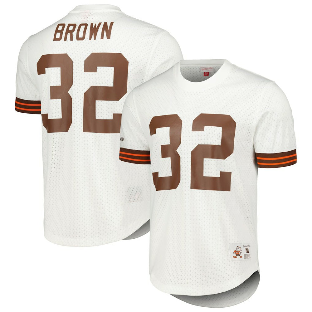Mitchell & Ness Jim Brown Cleveland Browns Retired Player Name & Number Mesh Top White