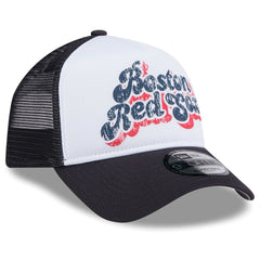 Boston Red Sox New Era Women's Throwback Team Foam Front A-Frame Trucker 9FORTY Adjustable Hat - White/Navy - New Era on Sale