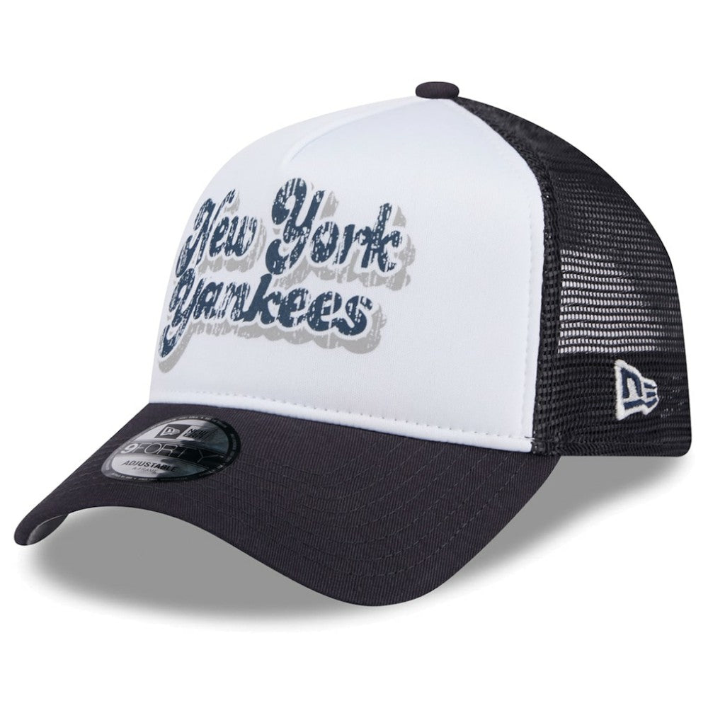 New York Yankees New Era Women's Throwback Team Foam Front A-Frame Trucker 9FORTY Adjustable Hat - White/Navy - New Era Sale