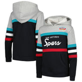 San Antonio Spurs Youth Hardwood Classics Head Coach Pullover Hoodie Black/Heather Gray | Mitchell & Ness