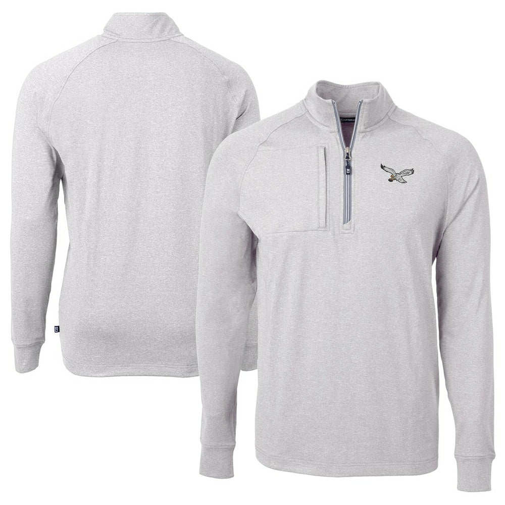 Philadelphia Eagles Cutter & Buck Adapt Eco Knit Heathered Recycled Quarter-Zip Pullover Heather Gray
