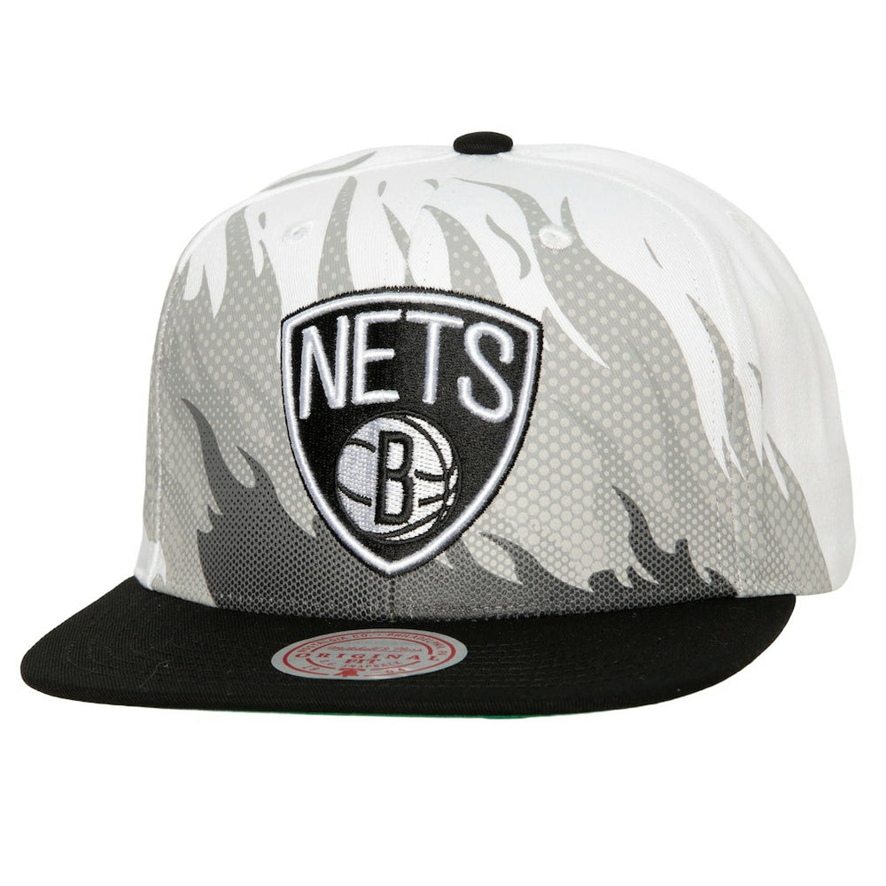 Brooklyn Nets Hot Fire Snapback Hat White | Mitchell & Ness for sale