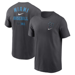 Miami Marlins Nike Logo Sketch Bar T-Shirt - Charcoal - Nike Lifestyle