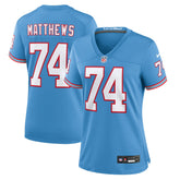 Nike Bruce Matthews Tennessee Titans Women's Oilers Throwback Retired Player Game Jersey Light Blue