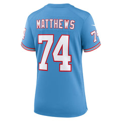 Nike Bruce Matthews Tennessee Titans Women's Oilers Throwback Retired Player Game Jersey Light Blue