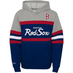Boston Red Sox Mitchell & Ness Youth Cooperstown Collection Head Coach Pullover Hoodie - Heather Gray/Navy - Mitchell & Ness Sale
