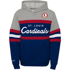 St. Louis Cardinals Mitchell & Ness Youth Cooperstown Collection Head Coach Pullover Hoodie - Heather Gray/Navy - Mitchell & Ness Online