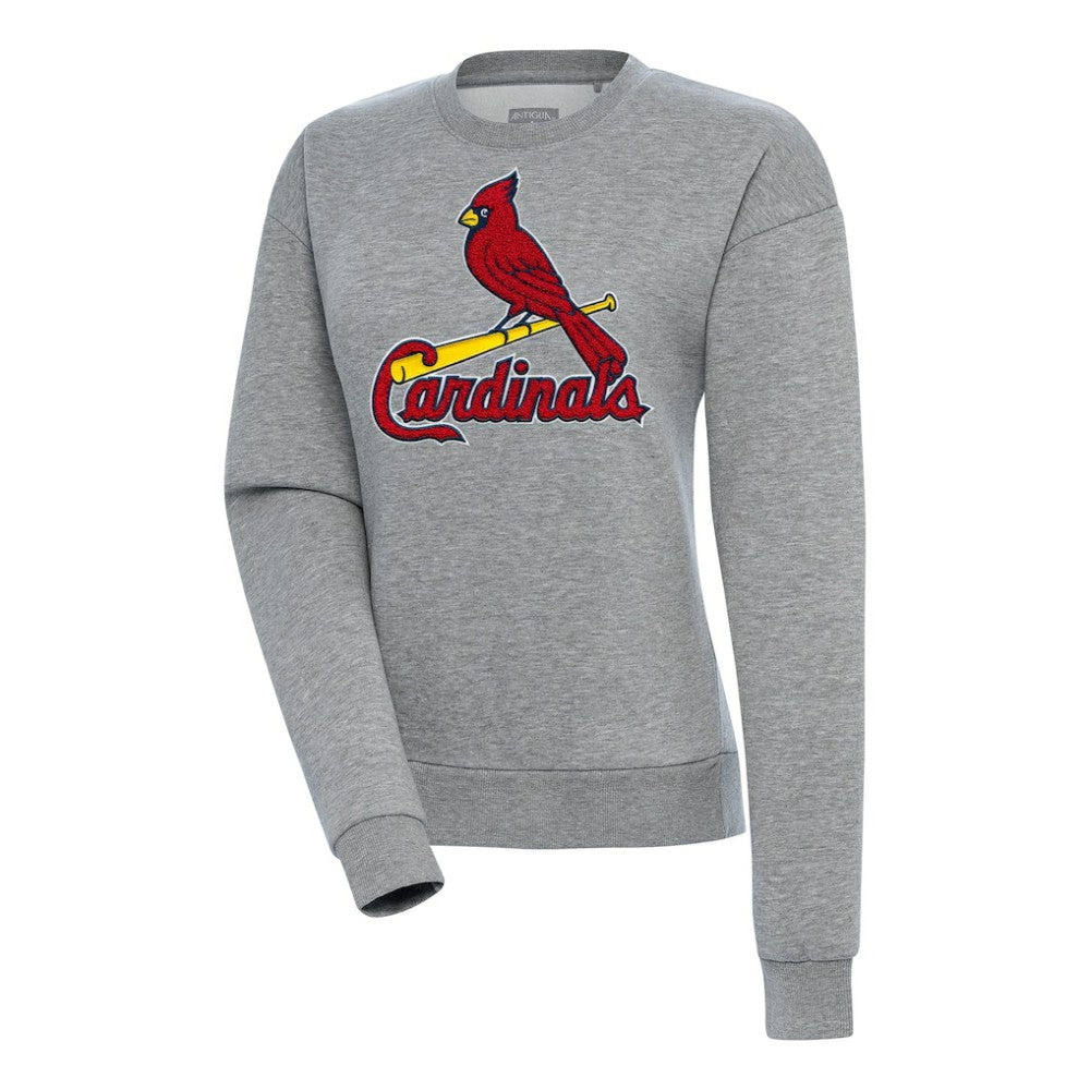St. Louis Cardinals Antigua Women's Victory Chenille Pullover Sweatshirt - Heather Gray - MLB Lifestyle