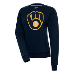 Milwaukee Brewers Antigua Women's Victory Chenille Pullover Sweatshirt - Navy - MLB Online